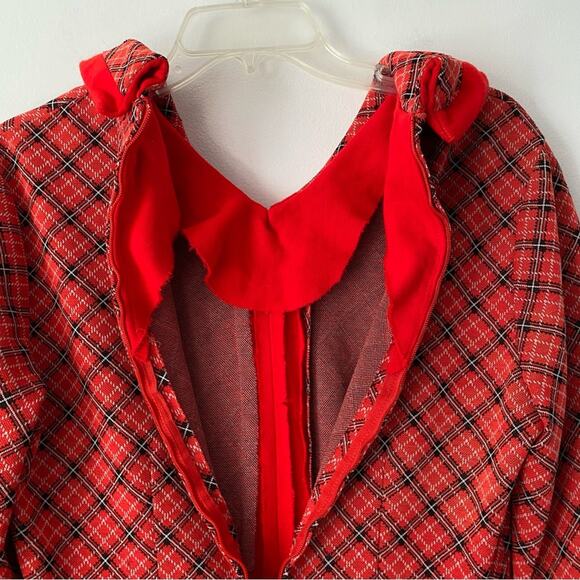 Vintage 1970s Red Plaid Butterfly Collar Dress Made USA Union Label Union Large - Picture 11 of 11